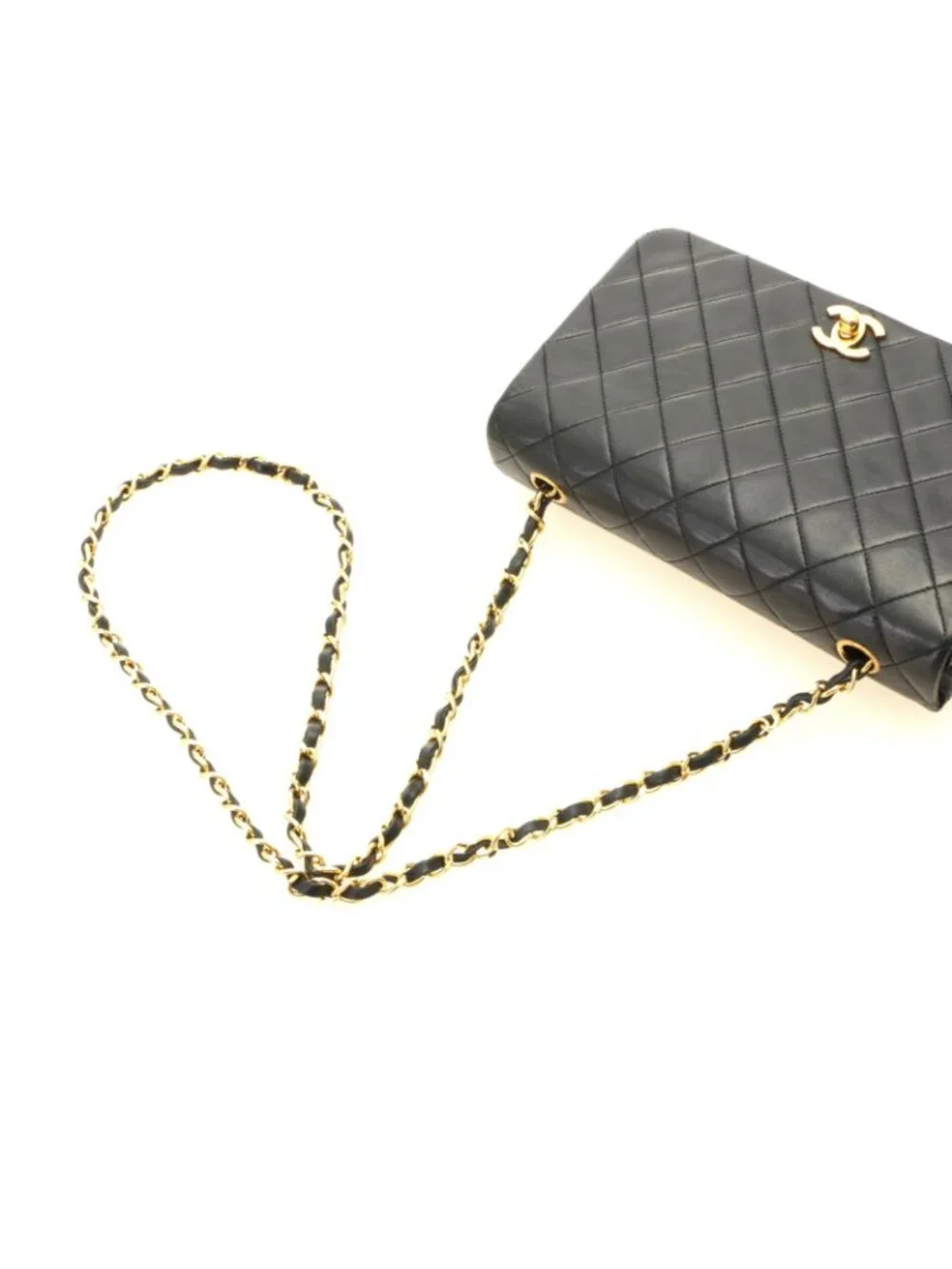 Chanel Quilted 23 Turnlock Full Flap Chain Shoulder Bag Black Lambskin
